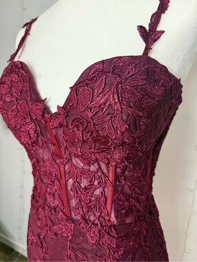 Burgundy Floral Lace Corset Dress